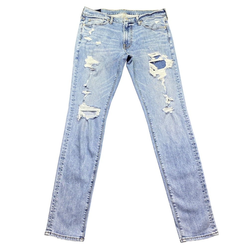 Abercrombie & Fitch Mens Super Skinny Stretch Distressed Jeans Light Wash Sz 32